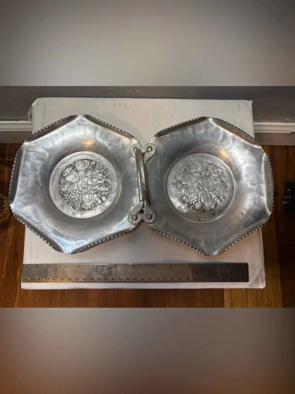 Vintage Cromwell Hand Wrought Aluminum Double Serving Dish Tray